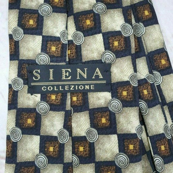 Rare Design Siena Collezione Brown Square Circle Imported Fabric All Silk Tie - Picture 5 of 11